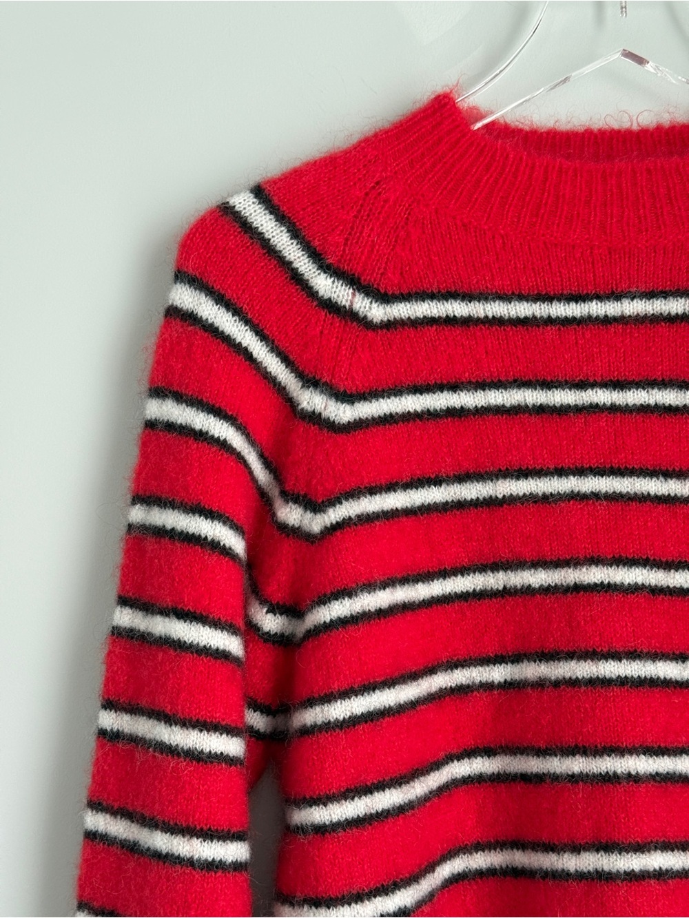 Claudie Pierlot NWOT Mohair-Blend Striped Sweater Crewneck Size US 2 Red/White - Picture 8 of 9